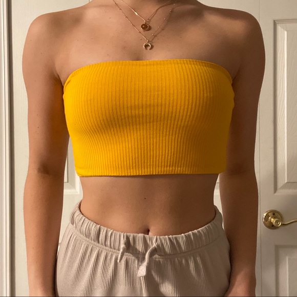 Yellow ribbed tube top Clearance
